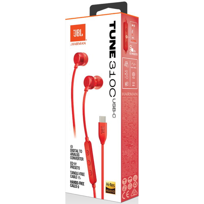 JBL Tune 310C Auriculares Intraural USB Tipo C Rojo